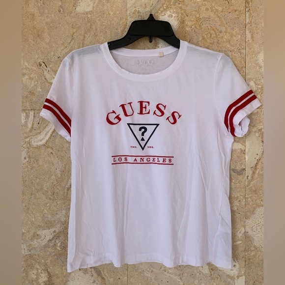 Guess Women’s White and Red Logo T-Shirt - Picture 1 of 5